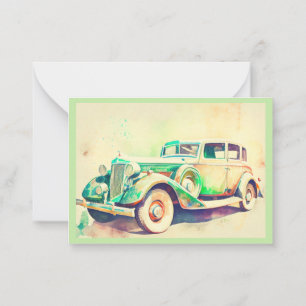 ONTWERP VAN ELEGANT WATERVERF VINTAGE CAR NOTITIEKAARTJE