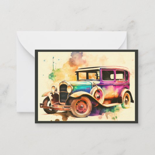 ONTWERP VAN ELEGANT WATERVERF VINTAGE CAR NOTITIEKAARTJE (Achterkant)