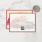 ONTWERP VAN ELEGANT WATERVERF VINTAGE CAR NOTITIEKAARTJE (Voorkant / Achterkant in situ)