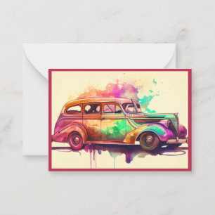 ONTWERP VAN ELEGANT WATERVERF VINTAGE CAR NOTITIEKAARTJE