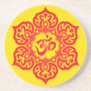 Ontwerp van Floral Red en Yellow Aum Zandsteen Onderzetter