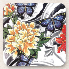 Ontwerp van geel Tattoo met pony en Butterfly Drankjes Onderzetter