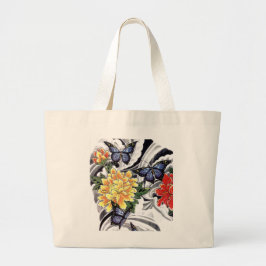 Ontwerp van geel Tattoo met pony en Butterfly Grote Tote Bag