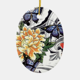 Ontwerp van geel Tattoo met pony en Butterfly Keramisch Ornament