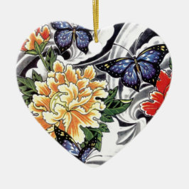 Ontwerp van geel Tattoo met pony en Butterfly Keramisch Ornament