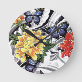 Ontwerp van geel Tattoo met pony en Butterfly Ronde Klok