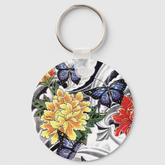 Ontwerp van geel Tattoo met pony en Butterfly Sleutelhanger (Voorkant)