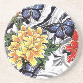 Ontwerp van geel Tattoo met pony en Butterfly Zandsteen Onderzetter