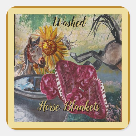 Ontwerp van gewassen paardendekens vierkante sticker (Voorkant)