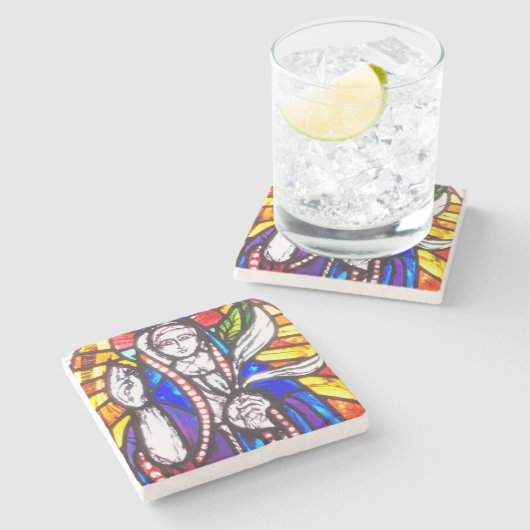 Ontwerp van Glas in lood met religieuze afbeelding Stenen Onderzetter (Zijkant)