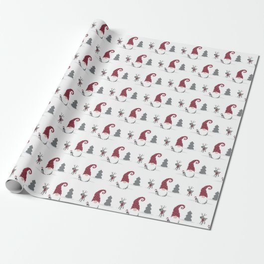 Ontwerp van Gnome en Reindeer Scandinavian Tomte Cadeaupapier (Uitgerold)