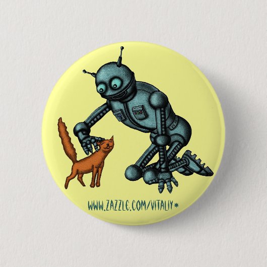 Ontwerp van grappige robot- en kattenknoppen ronde button 5,7 cm (Voorkant)