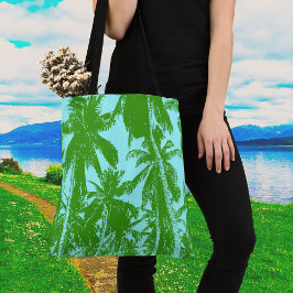 Ontwerp van groene en blauwe palmbomen tote bag