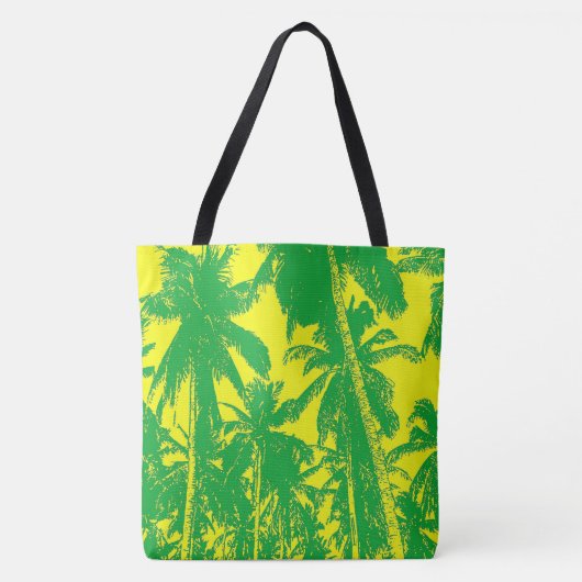 Ontwerp van groene en gele handpalmen tote bag (Voorkant)