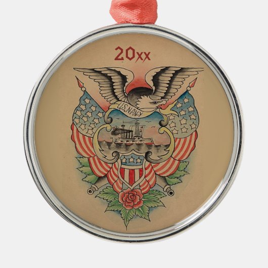 Ontwerp van het Amerikaanse Navy Tattoo Editable Metalen Ornament (Voorkant)