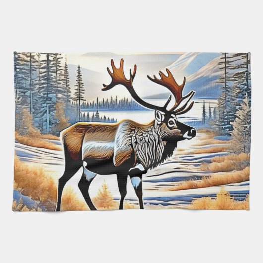 Ontwerp van het Arctic Reindeer Uitzicht Theedoek (Horizontaal)