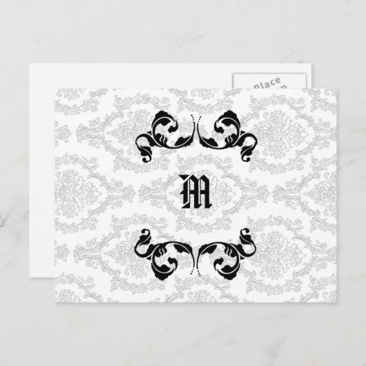Ontwerp van het Damask Monogram Briefkaart (Voorkant / Achterkant)