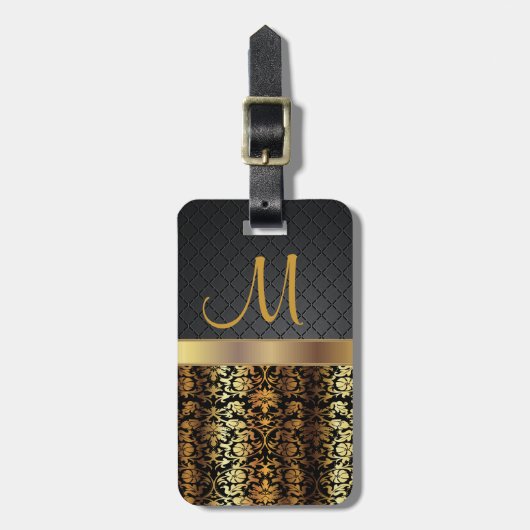 Ontwerp van het elegante zwarte & gouden Damaspatr Bagagelabel (Voorkant verticaal)