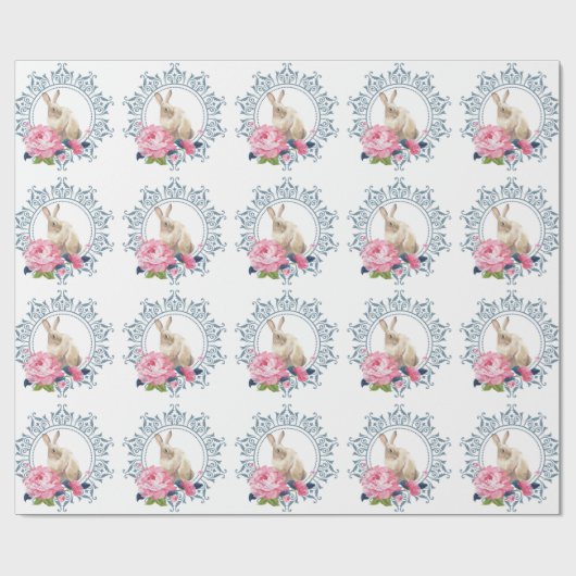 Ontwerp van het Floral Easter Rabbit Cadeaupapier (Vlak)