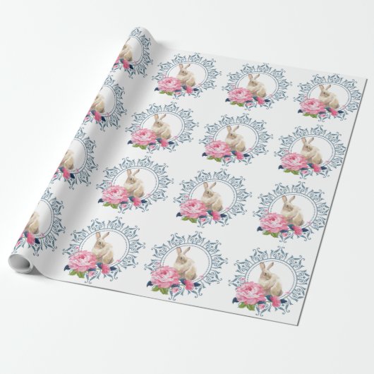 Ontwerp van het Floral Easter Rabbit Cadeaupapier (Uitgerold)