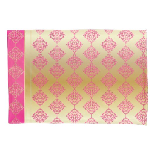 Ontwerp van het Gold- en Roze Damask-patroonpatroo Kussensloop (Voorkant)