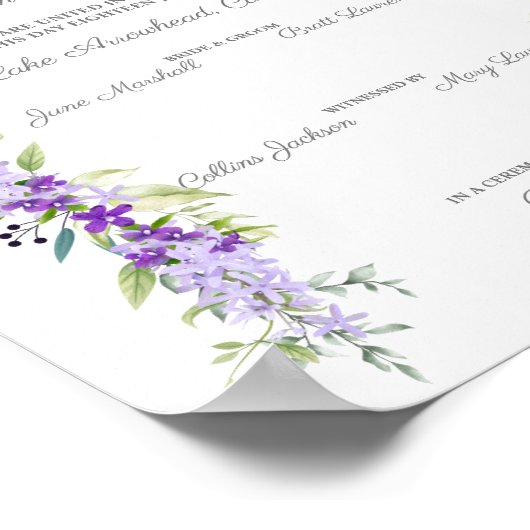 Ontwerp van het huwelijkscertificaat met bloemen e poster (Hoek)