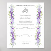 Ontwerp van het huwelijkscertificaat met bloemen e poster (Voorkant)