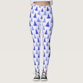 Ontwerp van het kerstboomblauw Periwinkle-patroon Leggings