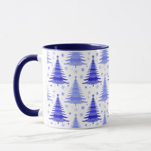 Ontwerp van het kerstboomblauw Periwinkle-patroon Mok (Links)