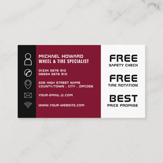 Ontwerp van het loopvlak van de band, band/bandens visitekaartje (Achterkant)