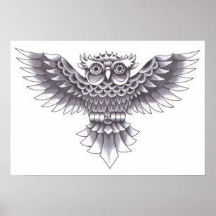 Ontwerp van het oude Tattoo van de School Owl Poster