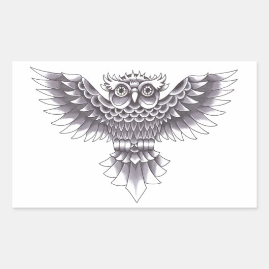 Ontwerp van het oude Tattoo van de School Owl Rechthoekige Sticker (Voorkant)