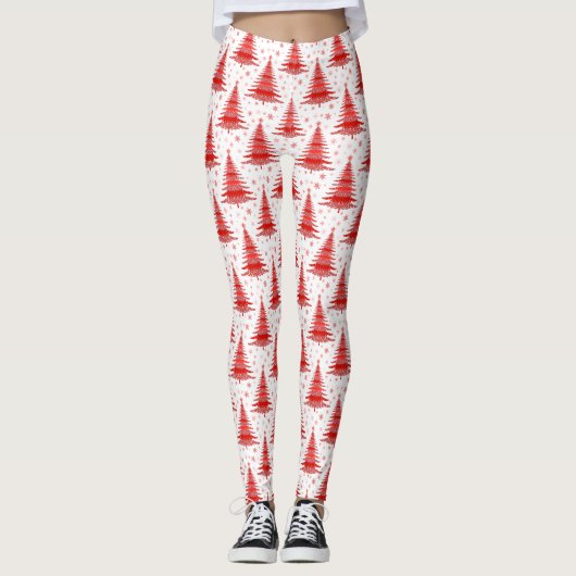 Ontwerp van het rode kerstboompatroon leggings (Voorkant)