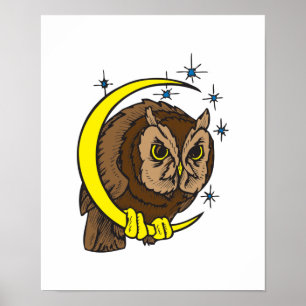 Ontwerp van het Tattoo Owl en Moon Poster