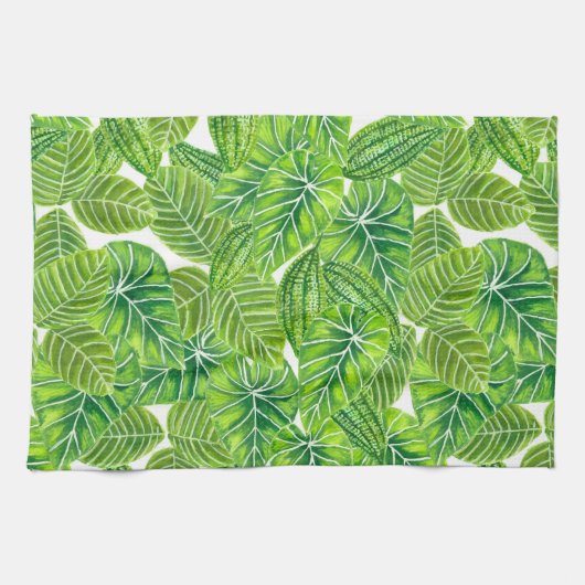 Ontwerp van het tropische blad van de waterverf theedoek (Horizontaal)