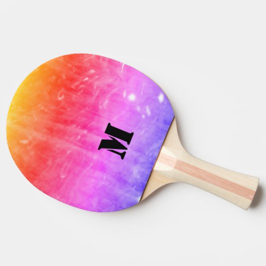 Ontwerp van het warm roze regenboogMonogram Tafeltennisbatje (Zijkant)