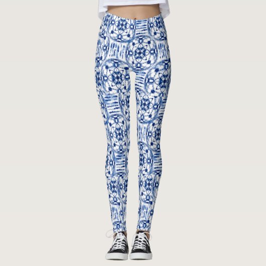 Ontwerp van het waterverf Light Dark Blue Shades-p Leggings (Voorkant)