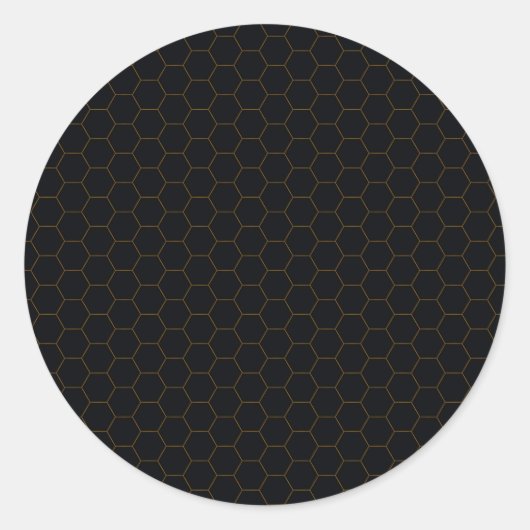Ontwerp van het zwarte en goudwitte hexagon-patroo ronde sticker (Voorkant)