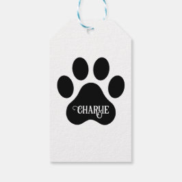 Ontwerp van hondenpoot met naam in silhouet cadeaulabel