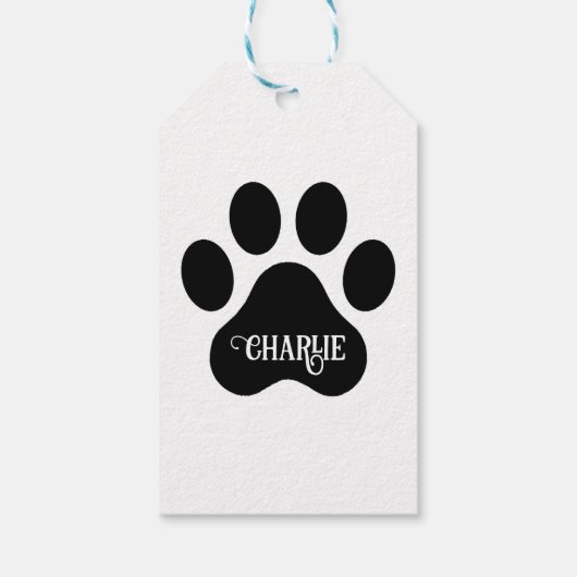Ontwerp van hondenpoot met naam in silhouet cadeaulabel (Achterkant)