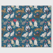 Ontwerp van katten en bloemen cadeaupapier (Vlak)