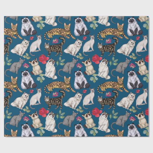 Ontwerp van katten en bloemen cadeaupapier (Vlak)