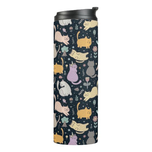 Ontwerp van katten en bloemen Thermische trommel Thermosbeker (Gedraaid links)