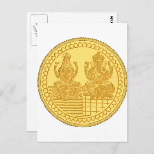 ONTWERP VAN LAKSHMI- EN GANESH GOLD-MUNTEN BRIEFKAART (Voorkant / Achterkant)