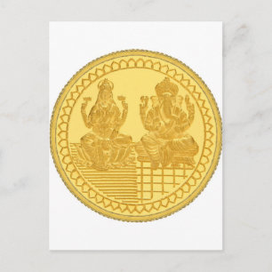 ONTWERP VAN LAKSHMI- EN GANESH GOLD-MUNTEN BRIEFKAART