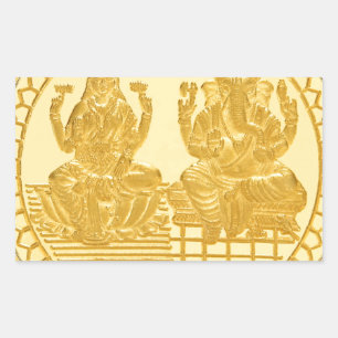 ONTWERP VAN LAKSHMI- EN GANESH GOLD-MUNTEN RECHTHOEKIGE STICKER