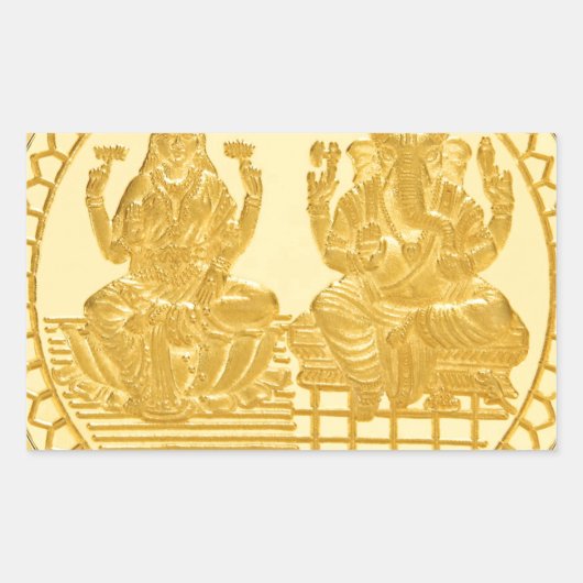 ONTWERP VAN LAKSHMI- EN GANESH GOLD-MUNTEN RECHTHOEKIGE STICKER (Voorkant)
