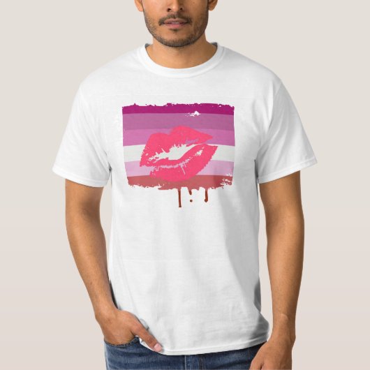 ONTWERP VAN LIPSTICK LESBIAN PRIDE FLAG STRIPES T-SHIRT (Voorkant)