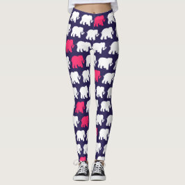Ontwerp van marineblauw en roze olifanten leggings