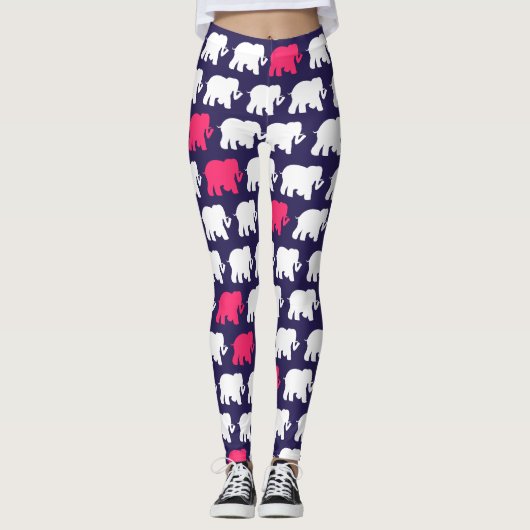Ontwerp van marineblauw en roze olifanten leggings (Voorkant)